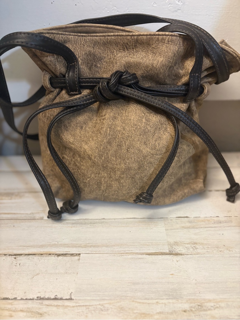 Tanner Krolle Brown and Black Drawstring Shoulder Bag